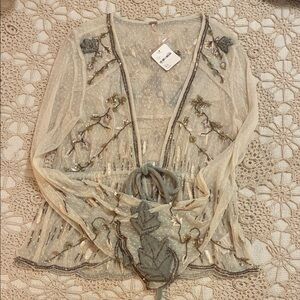 Free People Embroidered and Beaded Wrap New With Tags XS